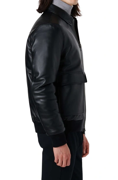 Shop Bugatchi Leather Bomber Jacket In Black