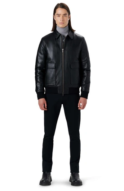 Shop Bugatchi Leather Bomber Jacket In Black