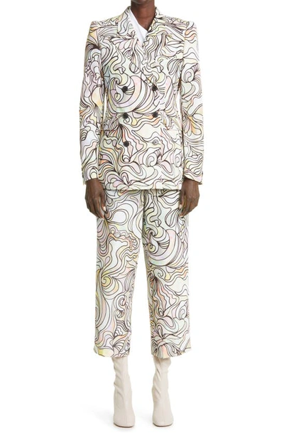 Shop Dries Van Noten Stained Glass Print Cotton & Silk Double Breasted Blazer In Pearl 12