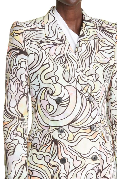 Shop Dries Van Noten Stained Glass Print Cotton & Silk Double Breasted Blazer In Pearl 12
