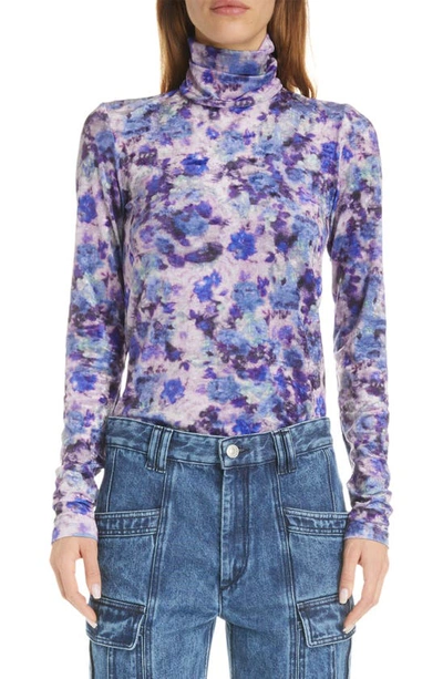 Shop Isabel Marant Giloyela Floral Crushed Velvet Turtleneck In Purple