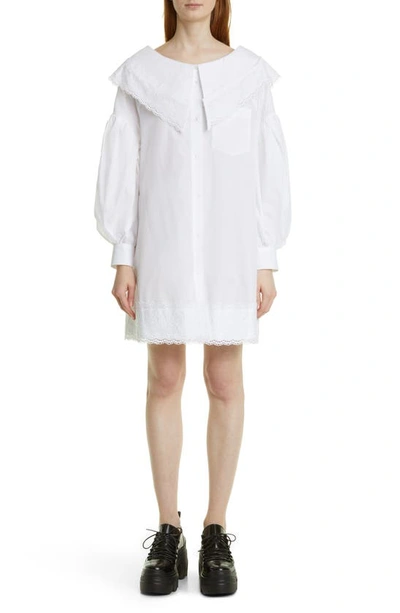 Shop Simone Rocha Open Neck Long Sleeve Cotton Poplin Shirtdress In White/ White