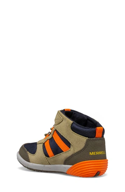 Shop Merrell Bare Steps® Ridge Jr. Boot In Olive/ Navy/ Orange