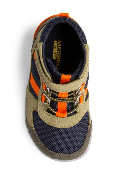 Shop Merrell Bare Steps® Ridge Jr. Boot In Olive/ Navy/ Orange