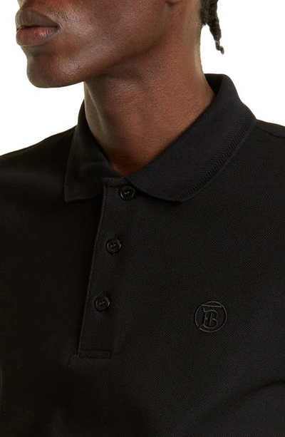Burberry Logo Embroidered Straight Hem Cotton Polo Shirt In Black