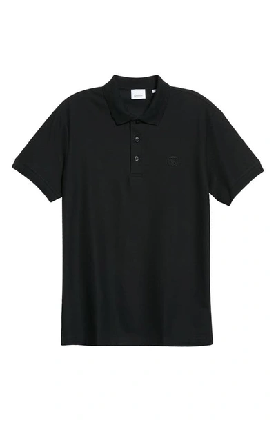 Burberry Logo Embroidered Straight Hem Cotton Polo Shirt In Black