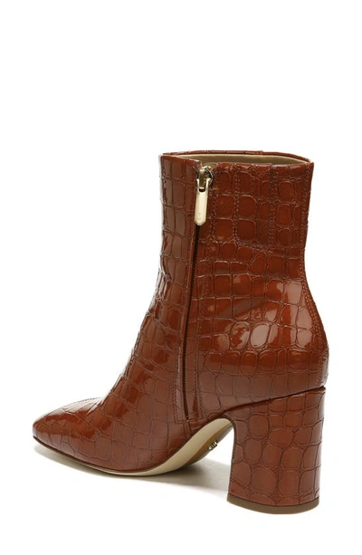 Shop Sam Edelman Fawn Block Heel Bootie In Rust Croc Patent