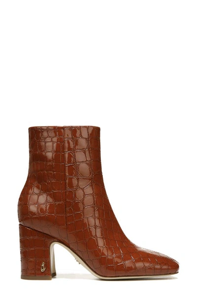 Shop Sam Edelman Fawn Block Heel Bootie In Rust Croc Patent