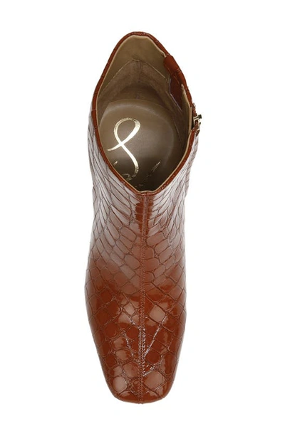 Shop Sam Edelman Fawn Block Heel Bootie In Rust Croc Patent