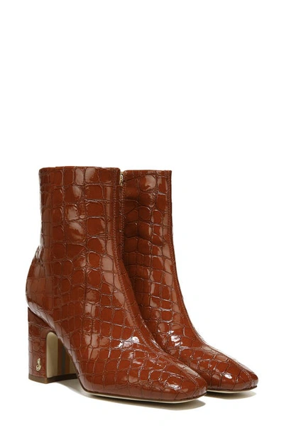 Shop Sam Edelman Fawn Block Heel Bootie In Rust Croc Patent