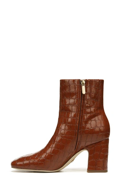 Shop Sam Edelman Fawn Block Heel Bootie In Rust Croc Patent