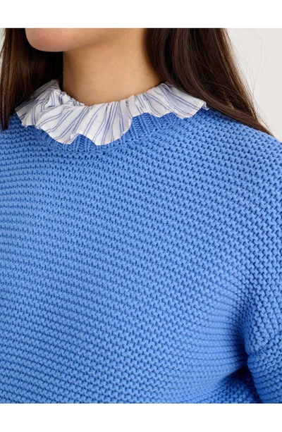 Shop Alex Mill Back Button Crewneck Sweater In French Blue