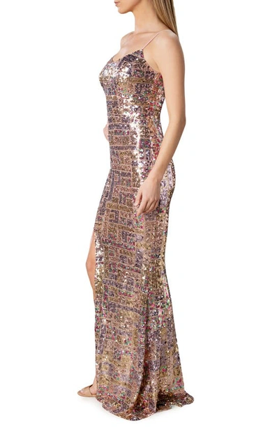 Shop Dress The Population Tori Sequin Mermaid Gown In Gold Multi