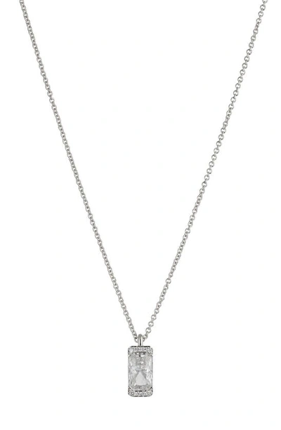 Shop Nadri Baguette Pendant Necklace In Rhodium