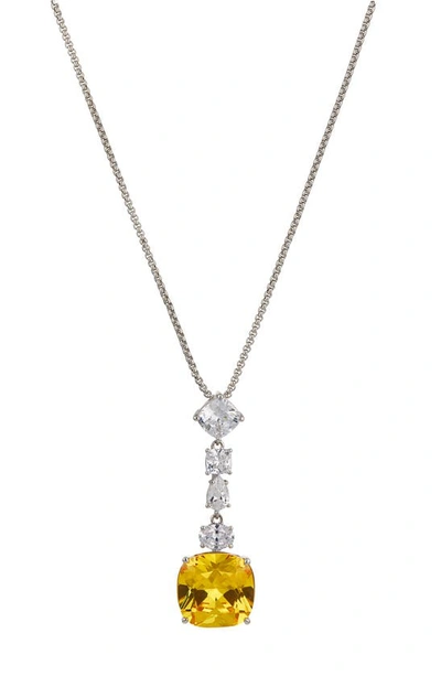 Shop Nadri Soleil Yellow Cubic Zirconia Cushion Pendant Necklace In Rhodium