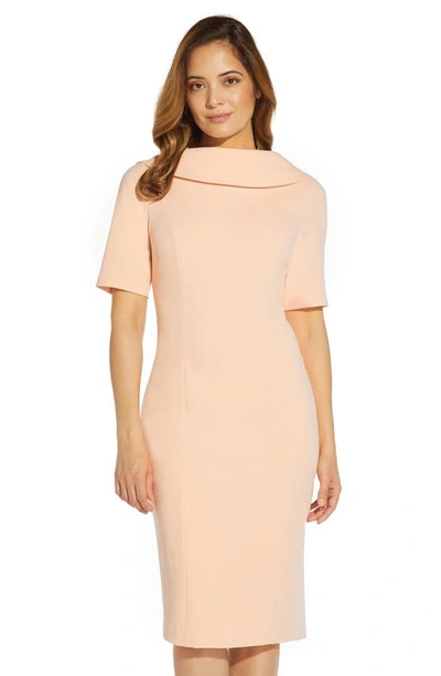 Shop Adrianna Papell Foldover Neck V-back Sheath Dress In Blush