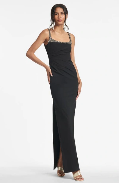 Shop Sachin & Babi Sam Crystal Detail Body-con Crepe Gown In Black