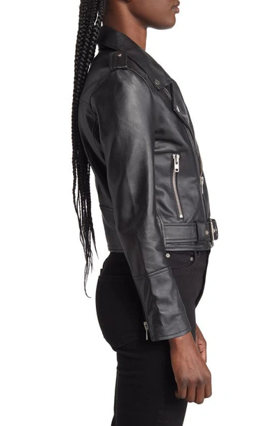 Shop Deadwood Joan Crop Leather Moto Jacket In Black