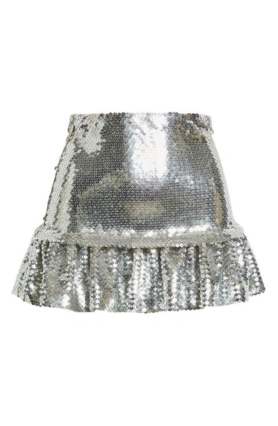 Shop Rabanne Sequin Flounce Hem Skirt In Silver