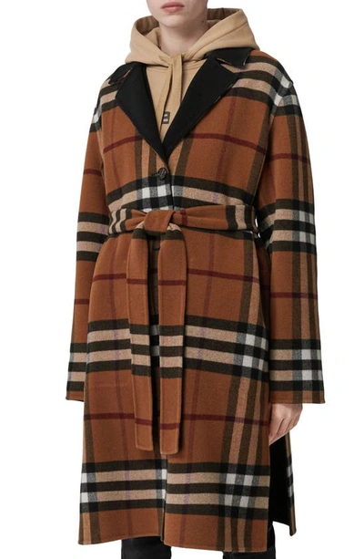 Shop Burberry Dorea Reversible Wool Coat In Birch Brown Ip Chk