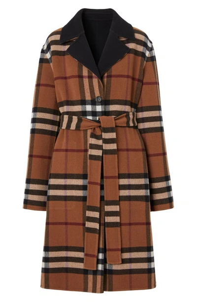 Shop Burberry Dorea Reversible Wool Coat In Birch Brown Ip Chk