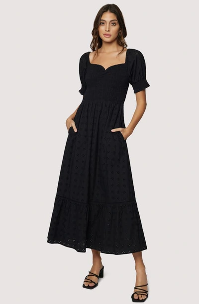 Shop Lost + Wander La Luna Smocked Sweetheart Cotton Maxi Dress In Black