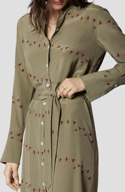 Shop Equipment Connell Long Sleeve Silk Shirtdress In Deep Lichen Green Rhododendron