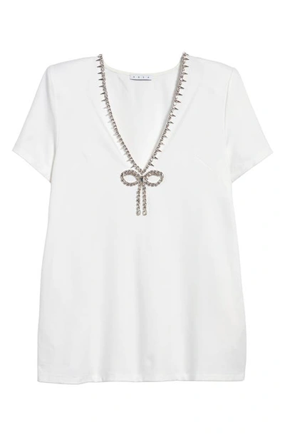 Shop Area Crystal Bow V-neck Stretch Jersey T-shirt In White