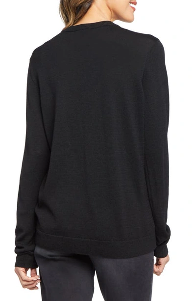 Shop Nydj Floral Wool Crewneck Sweater In Black