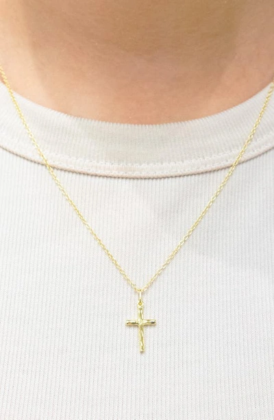 Shop Argento Vivo Sterling Silver Hammered Cross Pendant Necklace In Gold