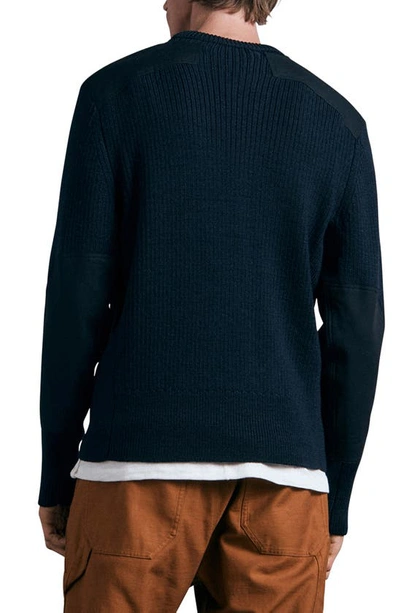 Shop Rag & Bone Military Mixed Media Crewneck Wool Sweater In Navy
