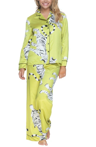 Felina Adrienne Print Satin Pajamas In Tiger