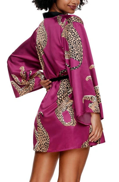 Shop Felina Adrienne Print Short Satin Robe In Jaguar