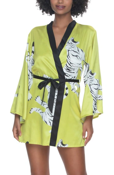 Shop Felina Adrienne Print Short Satin Robe In Tiger