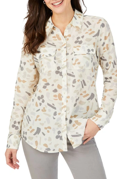 Shop Foxcroft Davis Brushstrokes Button-up Shirt In Ivory Multi