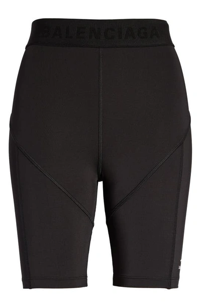 Shop Balenciaga Athletic Logo Biker Shorts In Black/ White