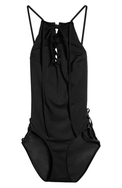 Shop Balenciaga Laced Up One-piece Swimsuit In Black