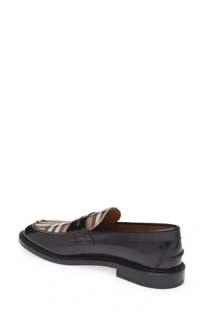 Shop Burberry Croftwood Check Leather Penny Loafer In Black