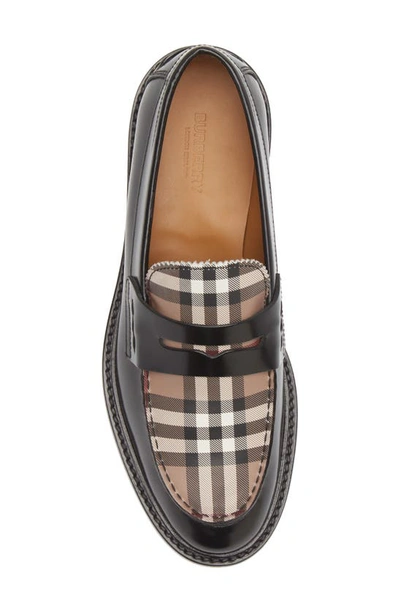 Shop Burberry Croftwood Check Leather Penny Loafer In Black