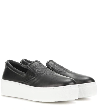 Shop Kenzo Platform Leather Slip-on Sneakers