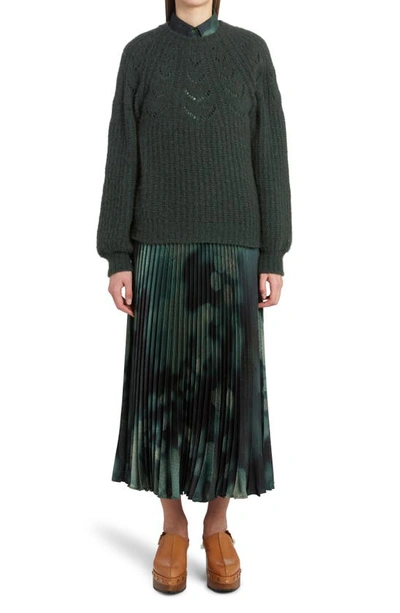 Shop Agnona Big Bang Print Pleated Midi Skirt In 924-pine Tree