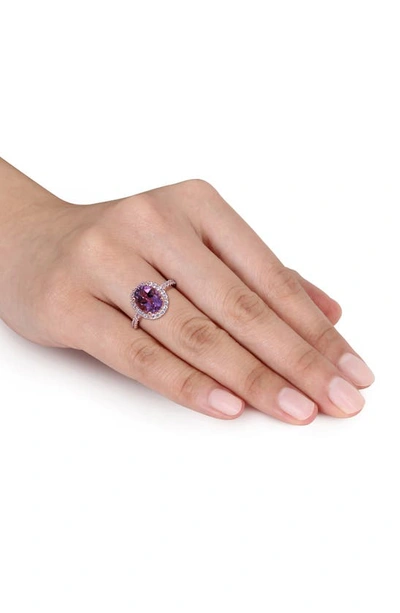Shop Delmar Amethyst & Created White Sapphire Halo Ring In Purple