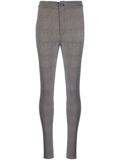 Shop Saint Laurent Black And White Check-patterned Skinny Trousers In Nero