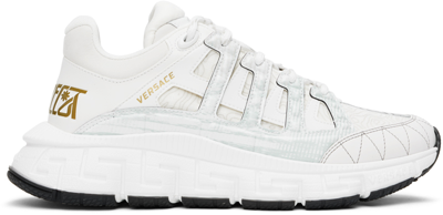 Shop Versace White & Gold Trigreca Sneakers In D0191 Bianco+oro
