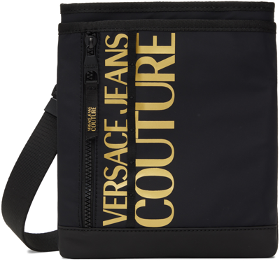 Shop Versace Jeans Couture Black & Gold Logo Bag In Eg89 Black/gold
