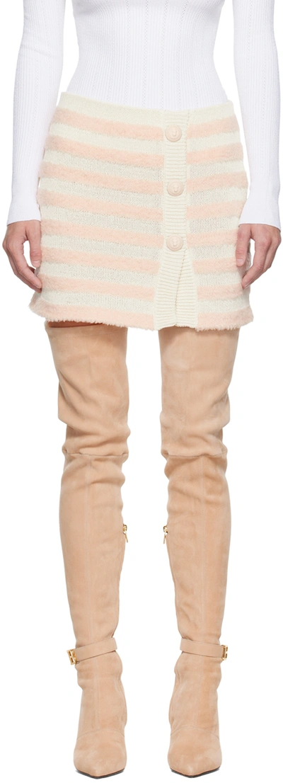 Balmain Button-embellished Striped Knitted Mini Skirt In Gkx Blanc Cassé/rose