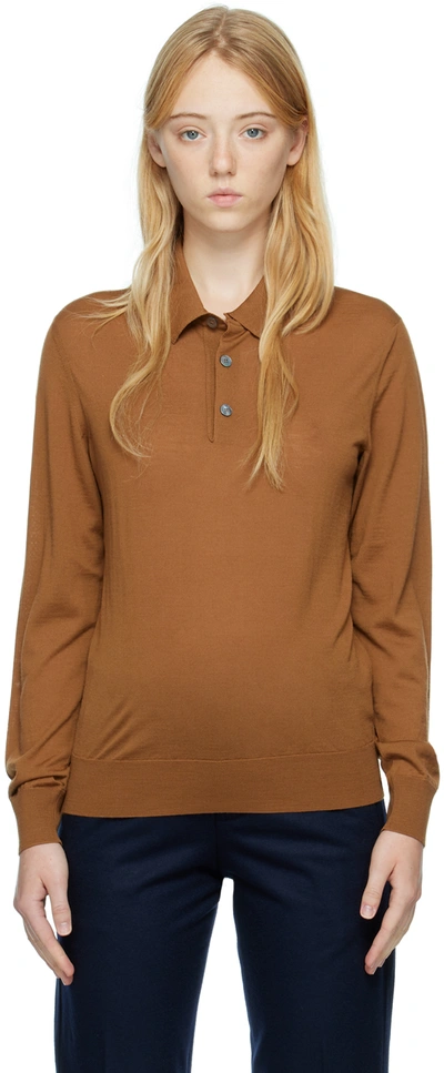 Shop Zegna Brown Ribbed Polo In N05 Vicuna