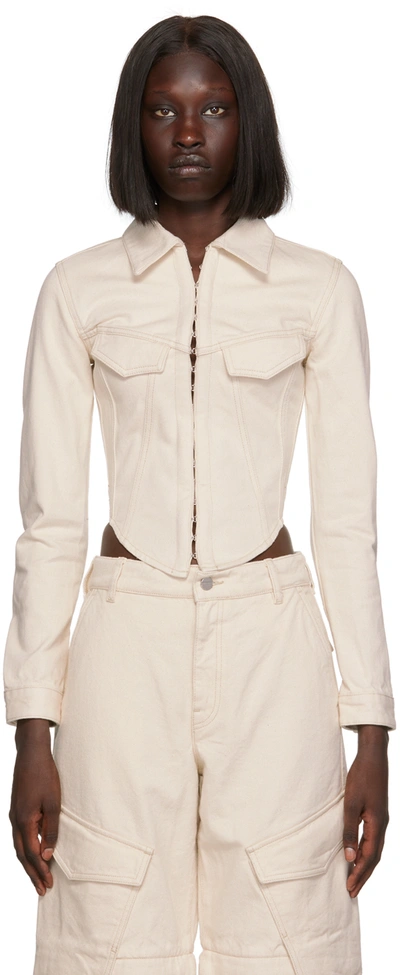 Shop Dion Lee Off-white Corset Denim Jacket In Natural