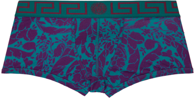 Shop Versace Blue Barocco Boxers In 5g320 Teal+plum