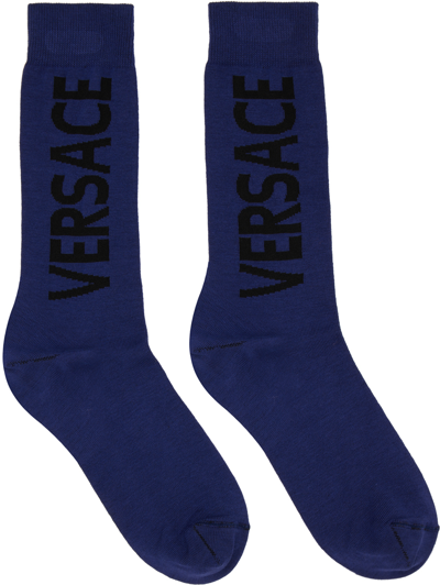Shop Versace Blue Cotton Socks In 2u160 Bluette+nero